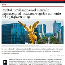Capital movilizado en el mercado transaccional mexicano registra aumento del 25,64% en 2019